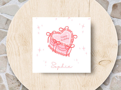 Personalised Heart Cream Cake Birthday Card for her