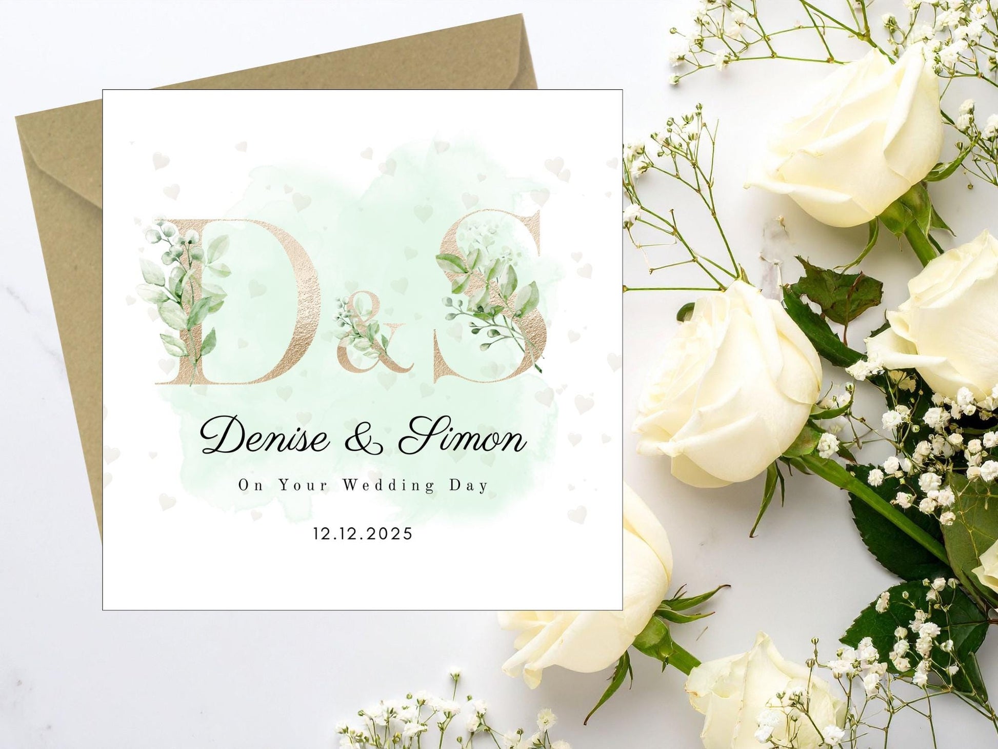 Personalised Wedding Card, Luxury Floral Initials