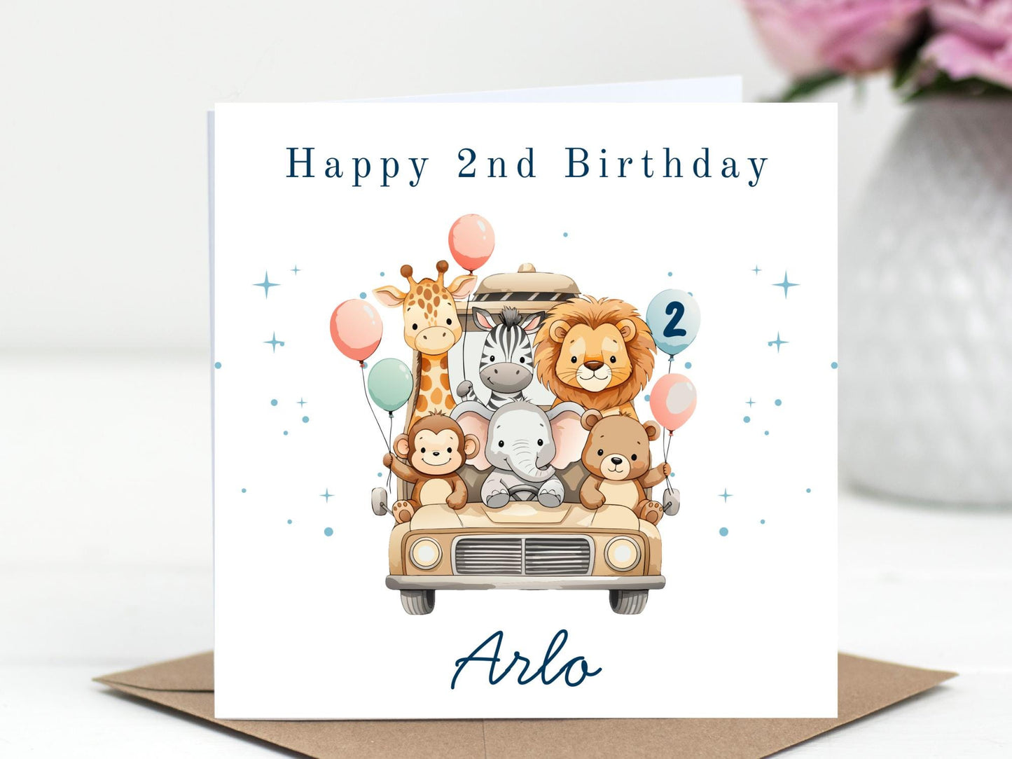 Safari Jeep Animals Birthday Card