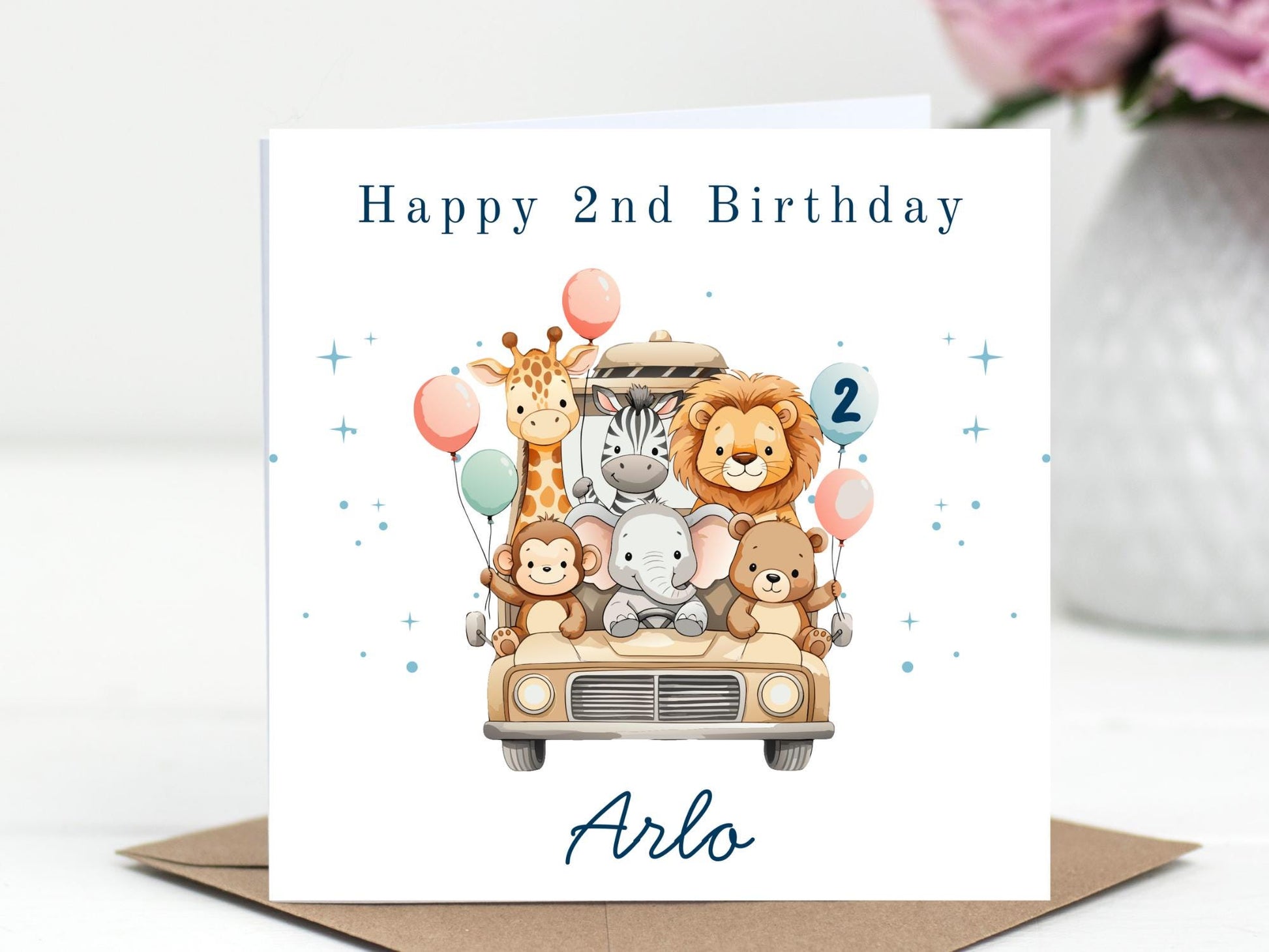 Safari Jeep Animals Birthday Card