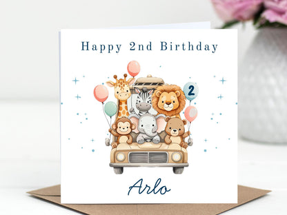 Safari Jeep Animals Birthday Card