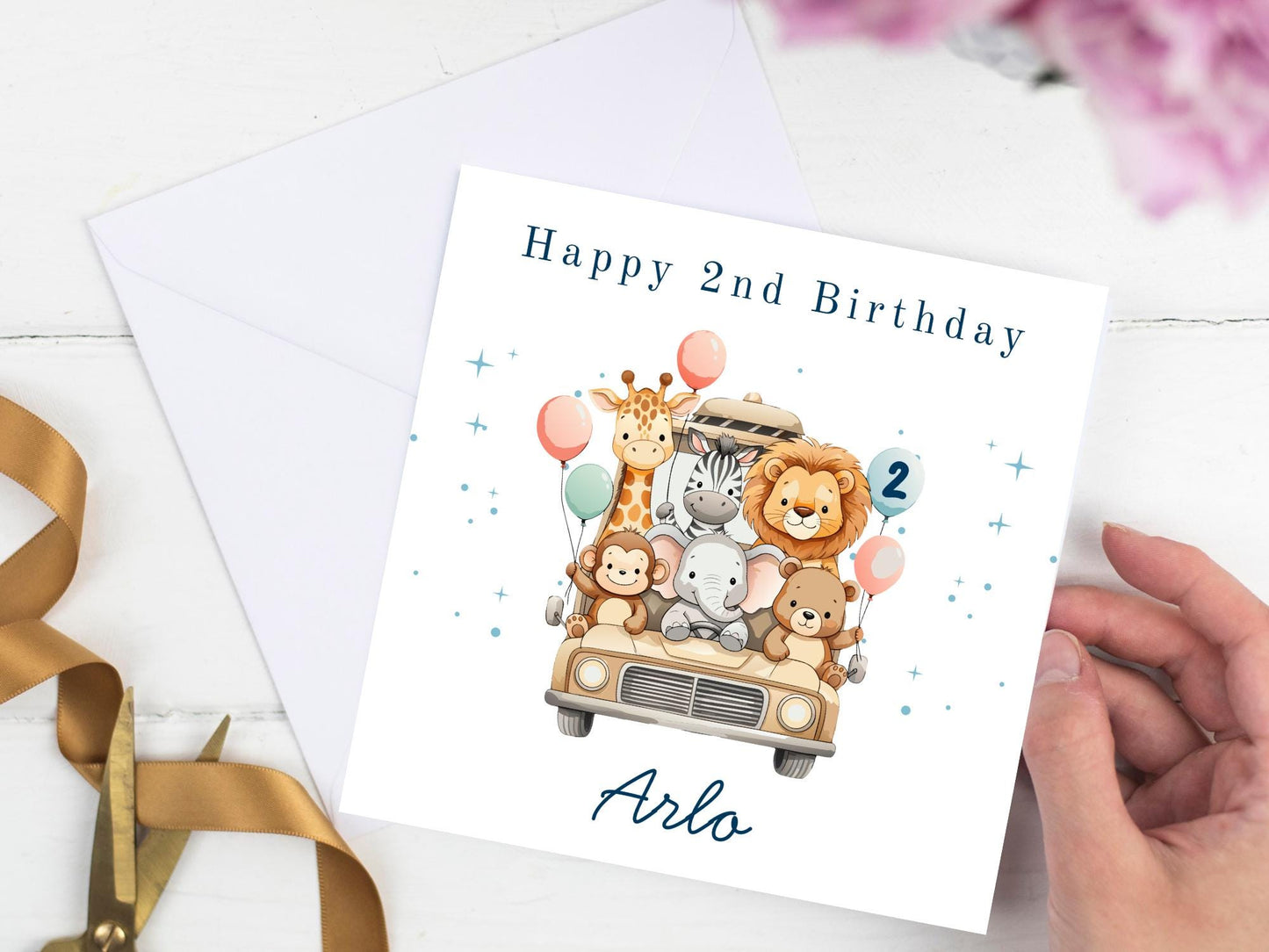 Safari Jeep Animals Birthday Card