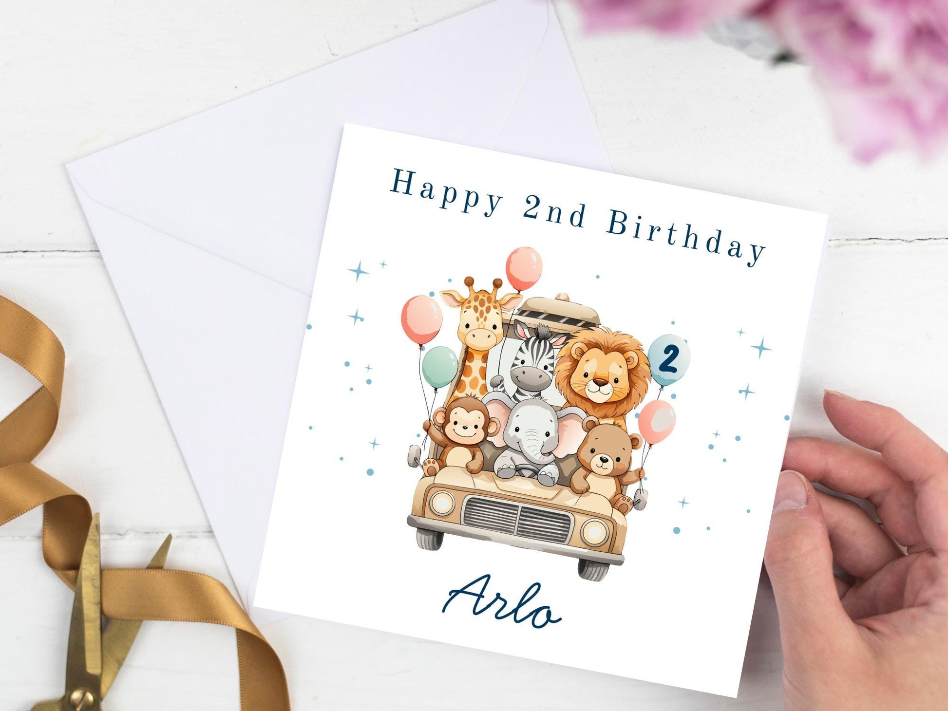 Safari Jeep Animals Birthday Card