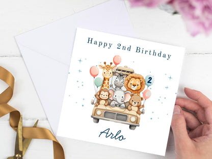 Safari Jeep Animals Birthday Card