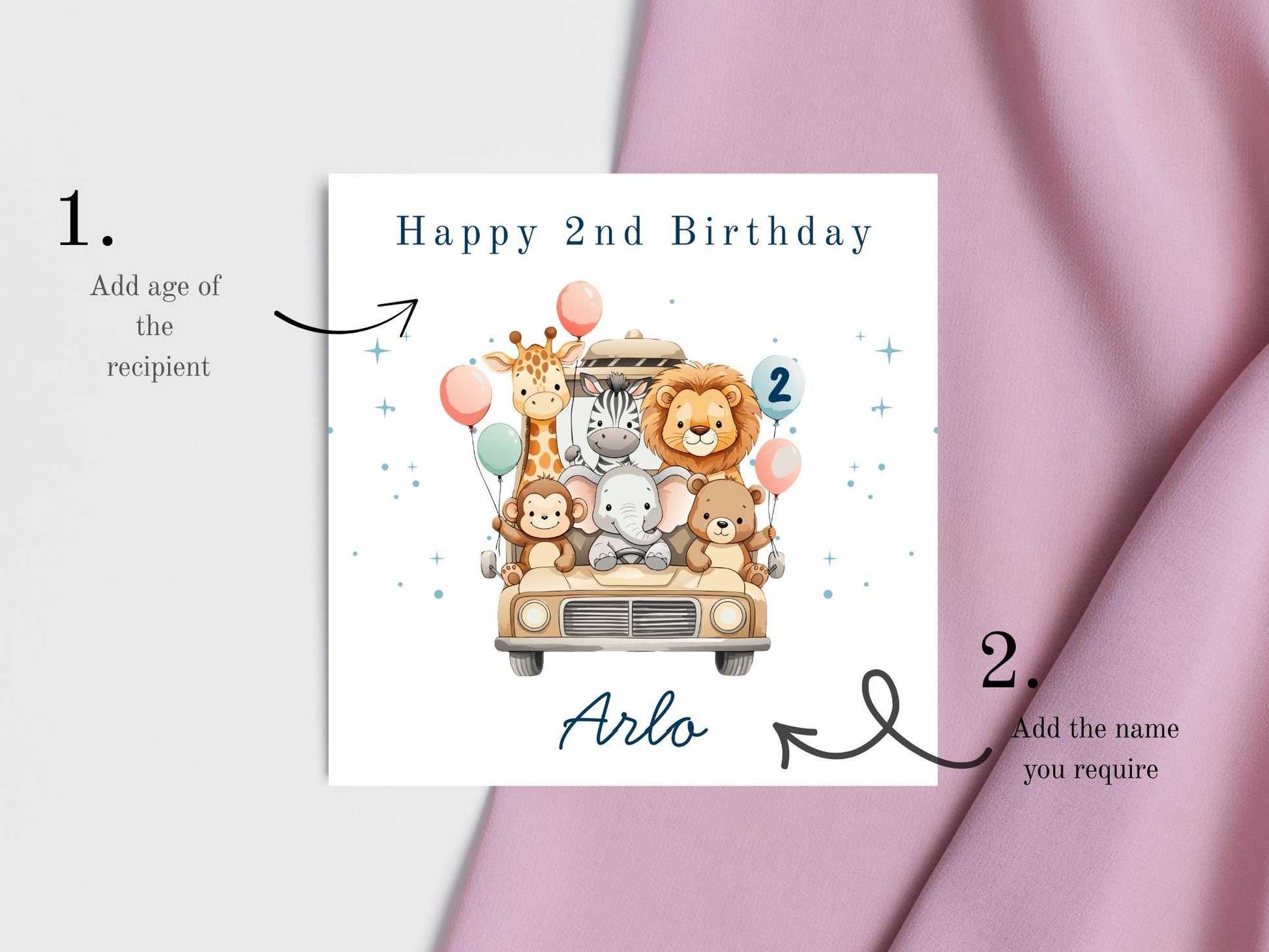 Safari Jeep Animals Birthday Card
