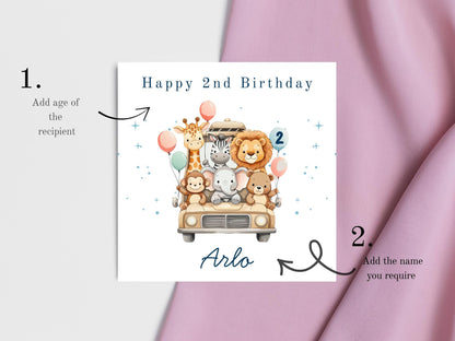 Safari Jeep Animals Birthday Card