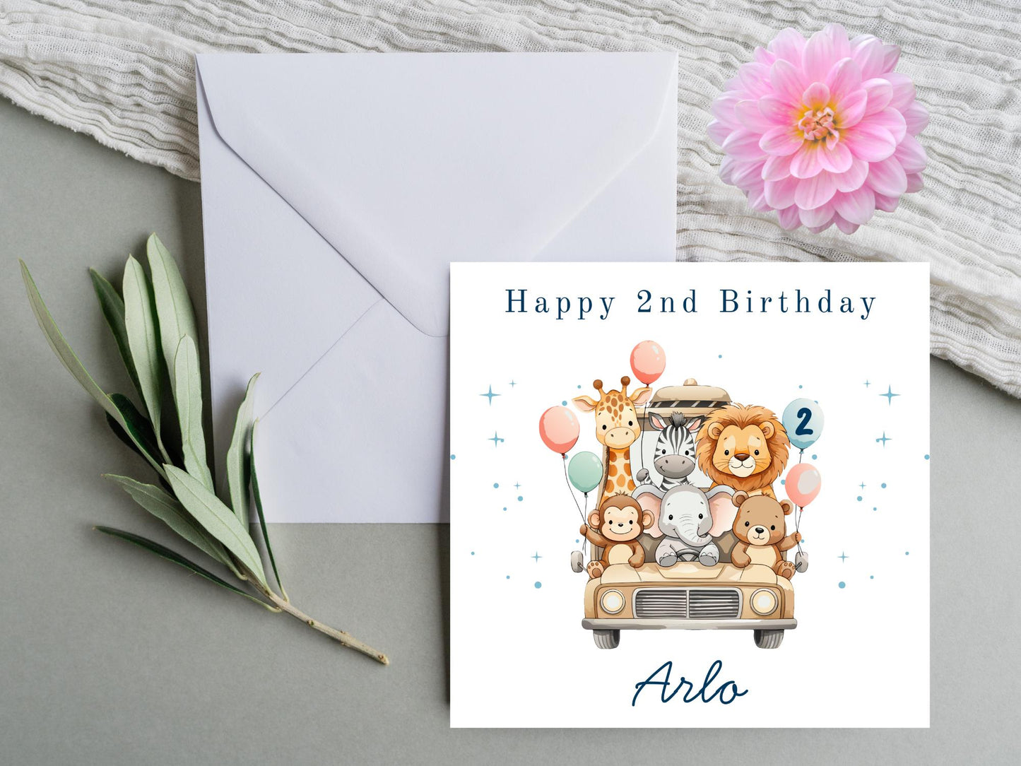 Safari Jeep Animals Birthday Card