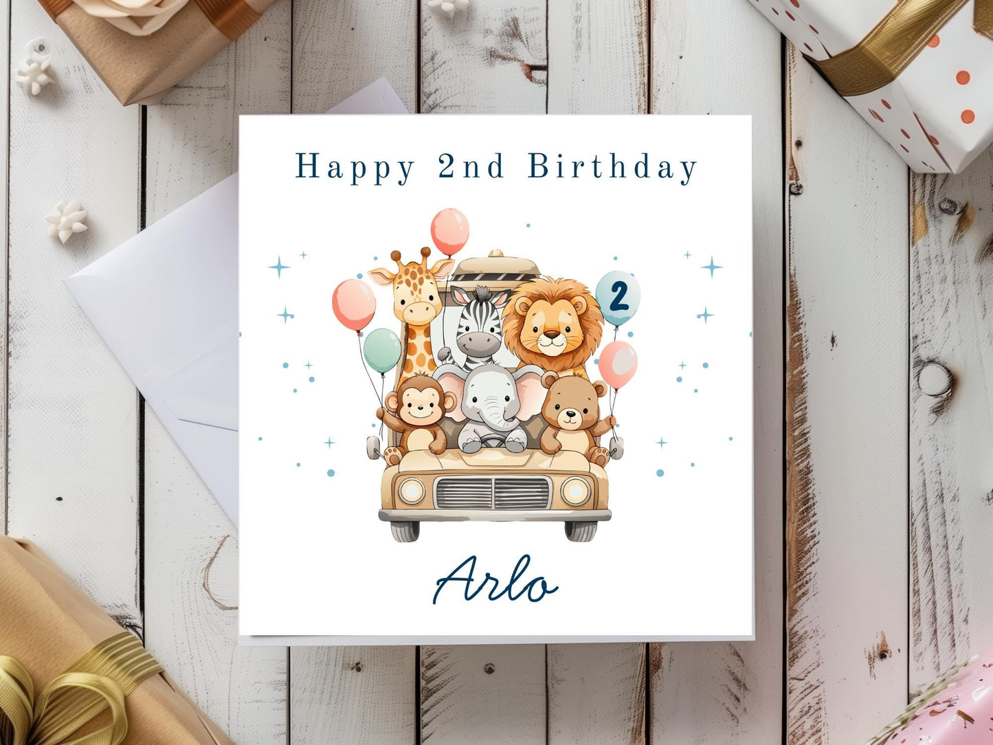 Safari Jeep Animals Birthday Card