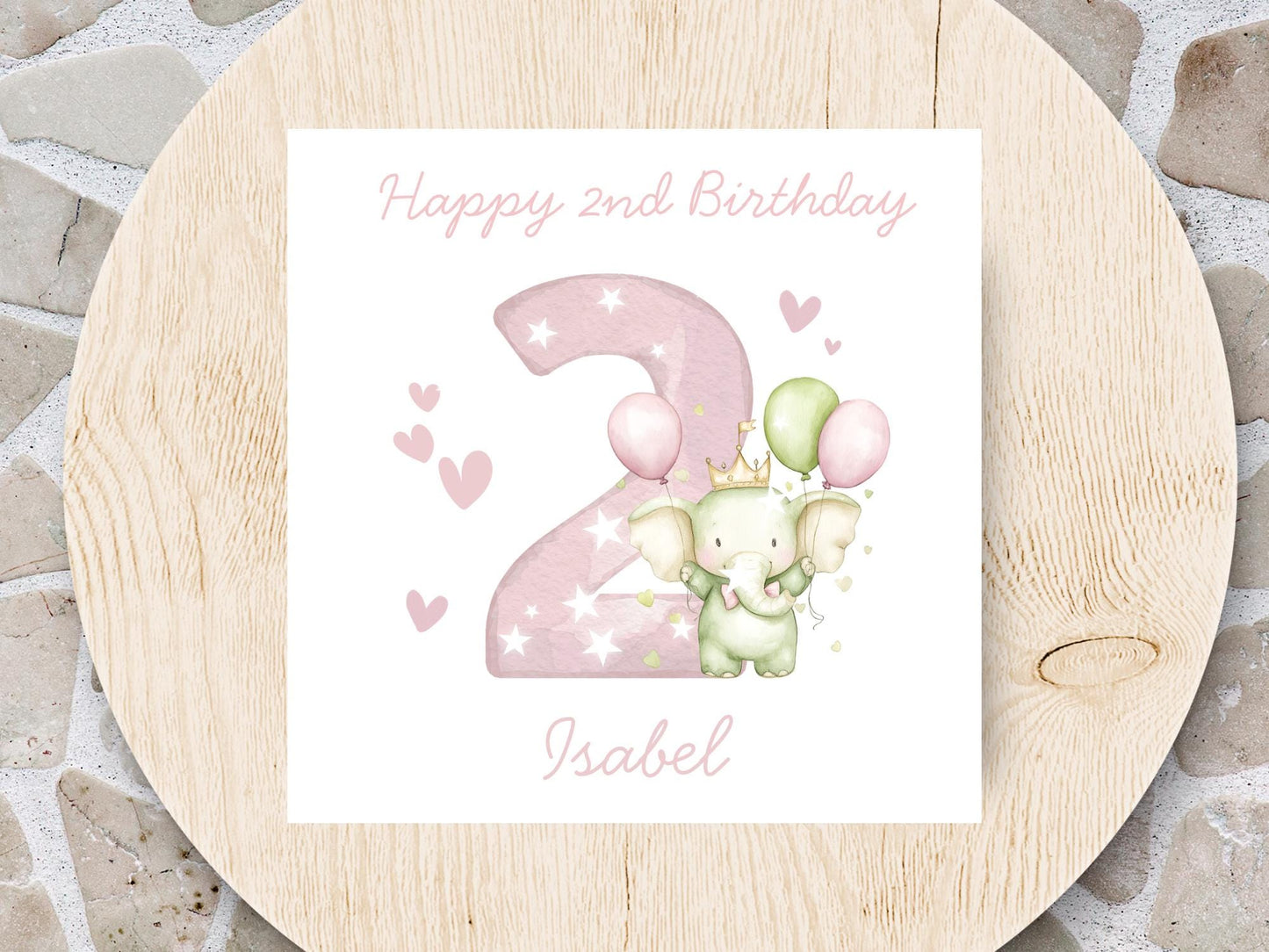 Personalised Elephant Custom Age name pink Birthday Card