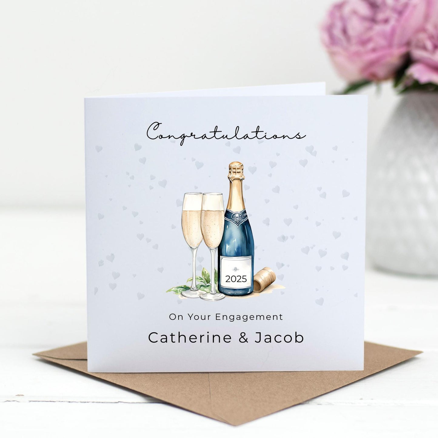 Engagement Card – Personalised Champagne Bottle Illustration