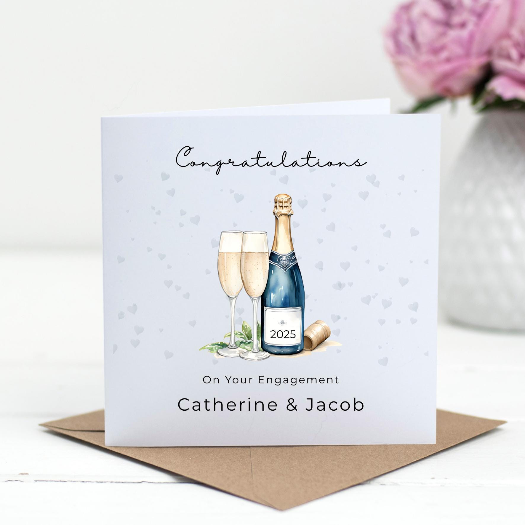 Engagement Card – Personalised Champagne Bottle Illustration