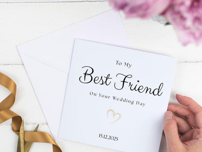 Best Friend Wedding Card – Minimalist Gold Heart