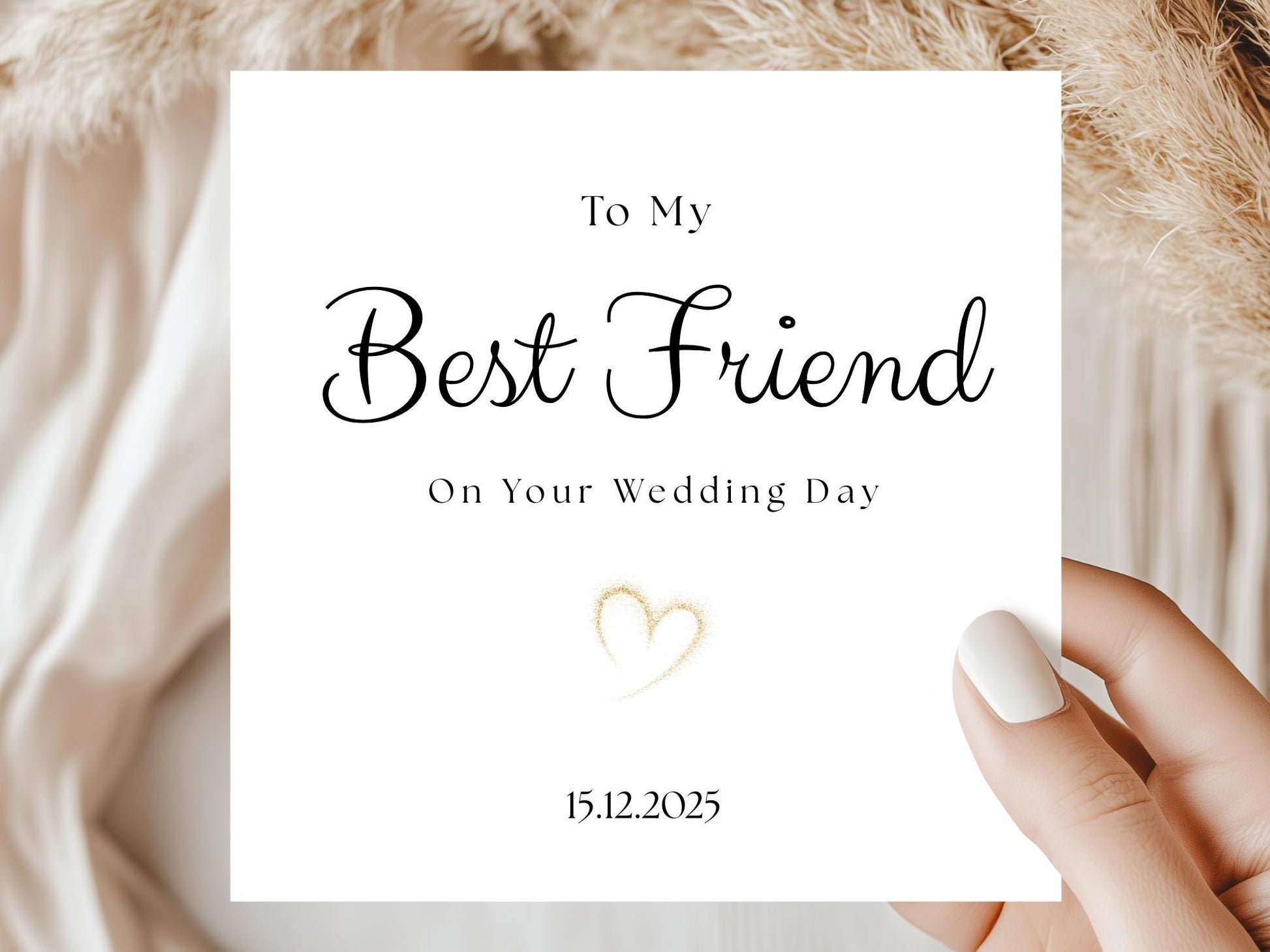 Best Friend Wedding Card – Minimalist Gold Heart