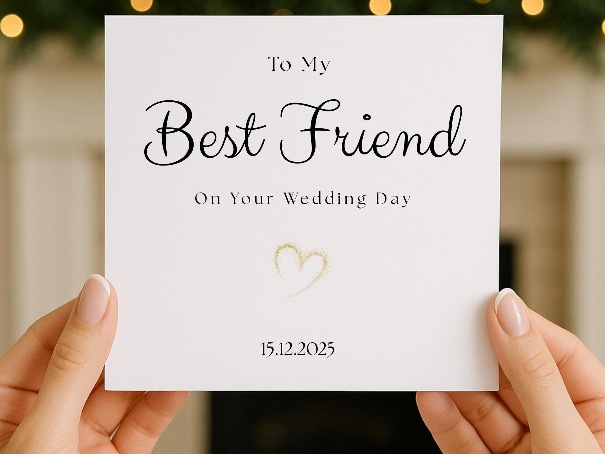 Best Friend Wedding Card – Minimalist Gold Heart