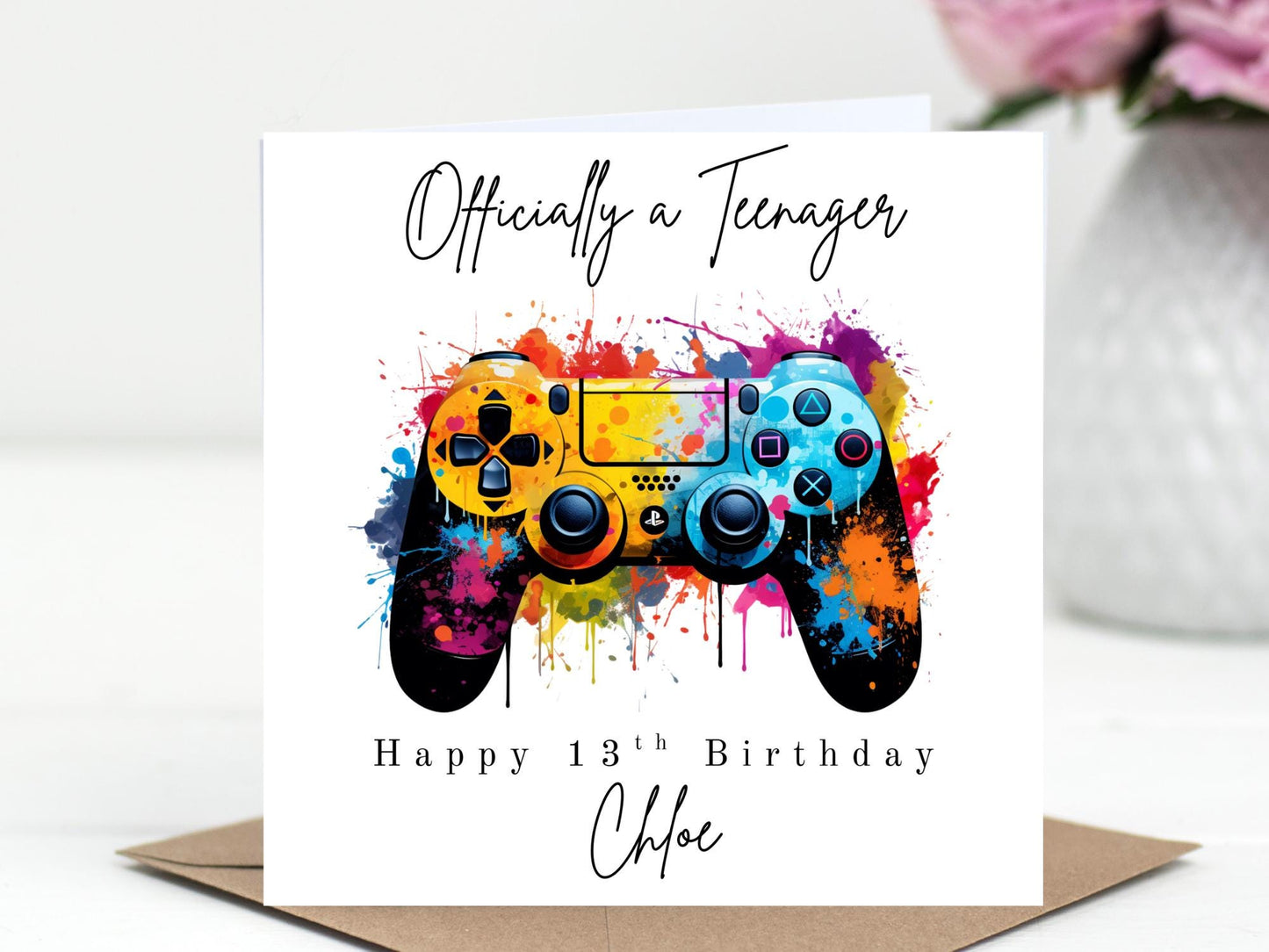Officially a Teenager Birthday Card – PlayStation style controller - Gamer Card - Choice of 6 Colours - Splash Art