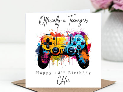 Officially a Teenager Birthday Card – PlayStation style controller - Gamer Card - Choice of 6 Colours - Splash Art