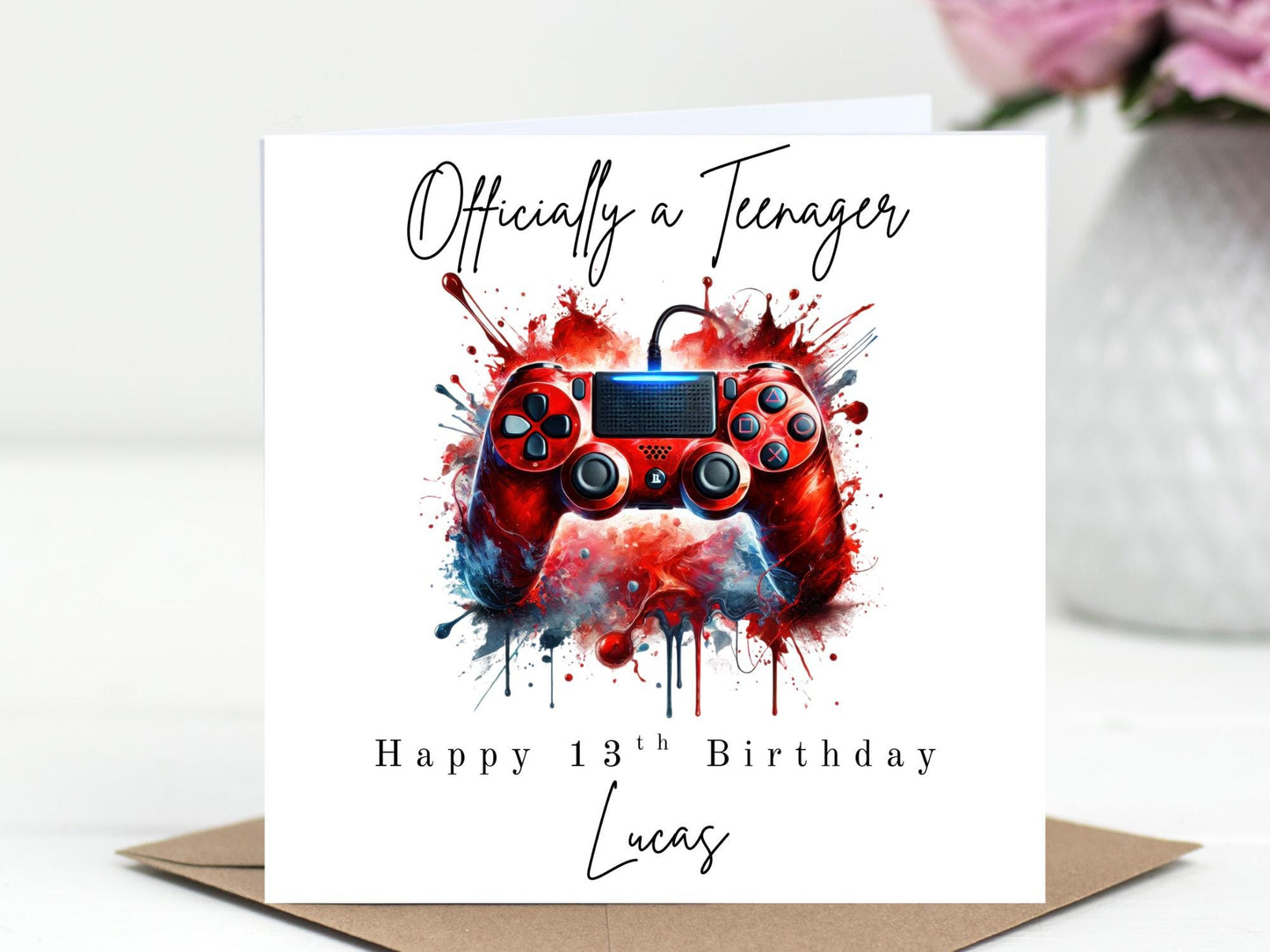 Officially a Teenager Birthday Card – PlayStation style controller - Gamer Card - Choice of 6 Colours - Splash Art