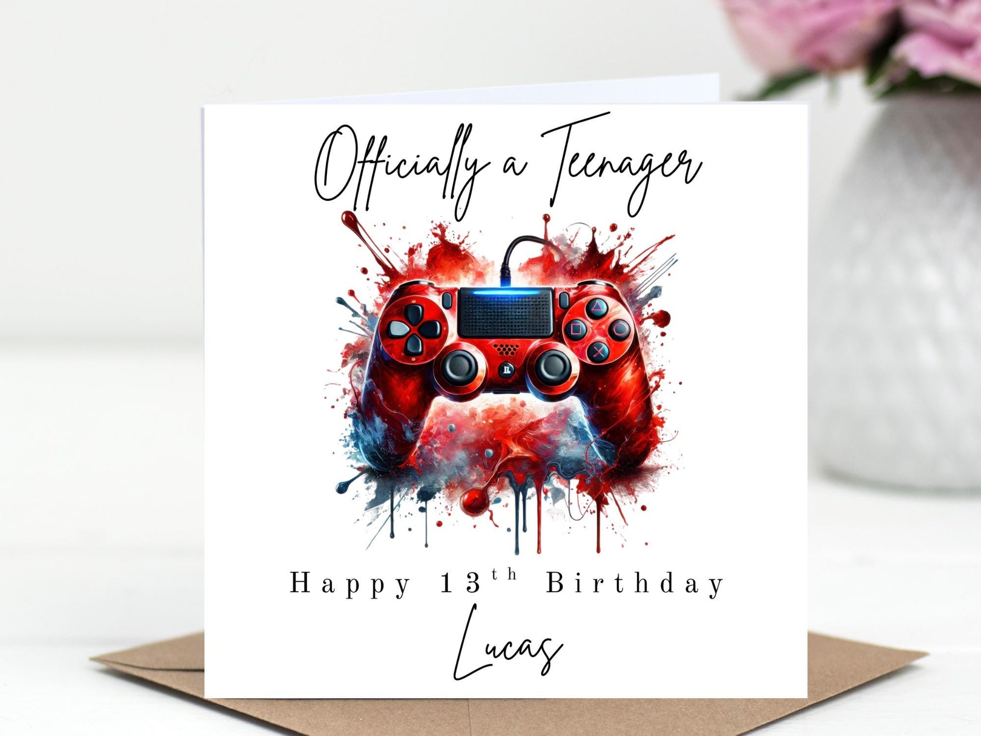 Officially a Teenager Birthday Card – PlayStation style controller - Gamer Card - Choice of 6 Colours - Splash Art