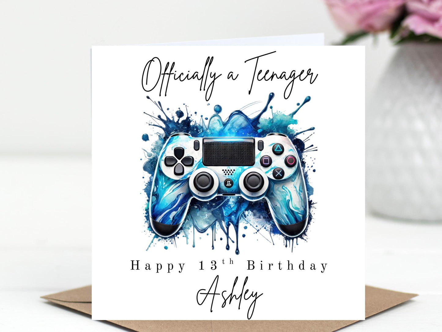 Officially a Teenager Birthday Card – PlayStation style controller - Gamer Card - Choice of 6 Colours - Splash Art