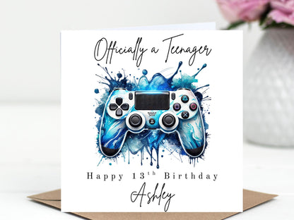 Officially a Teenager Birthday Card – PlayStation style controller - Gamer Card - Choice of 6 Colours - Splash Art