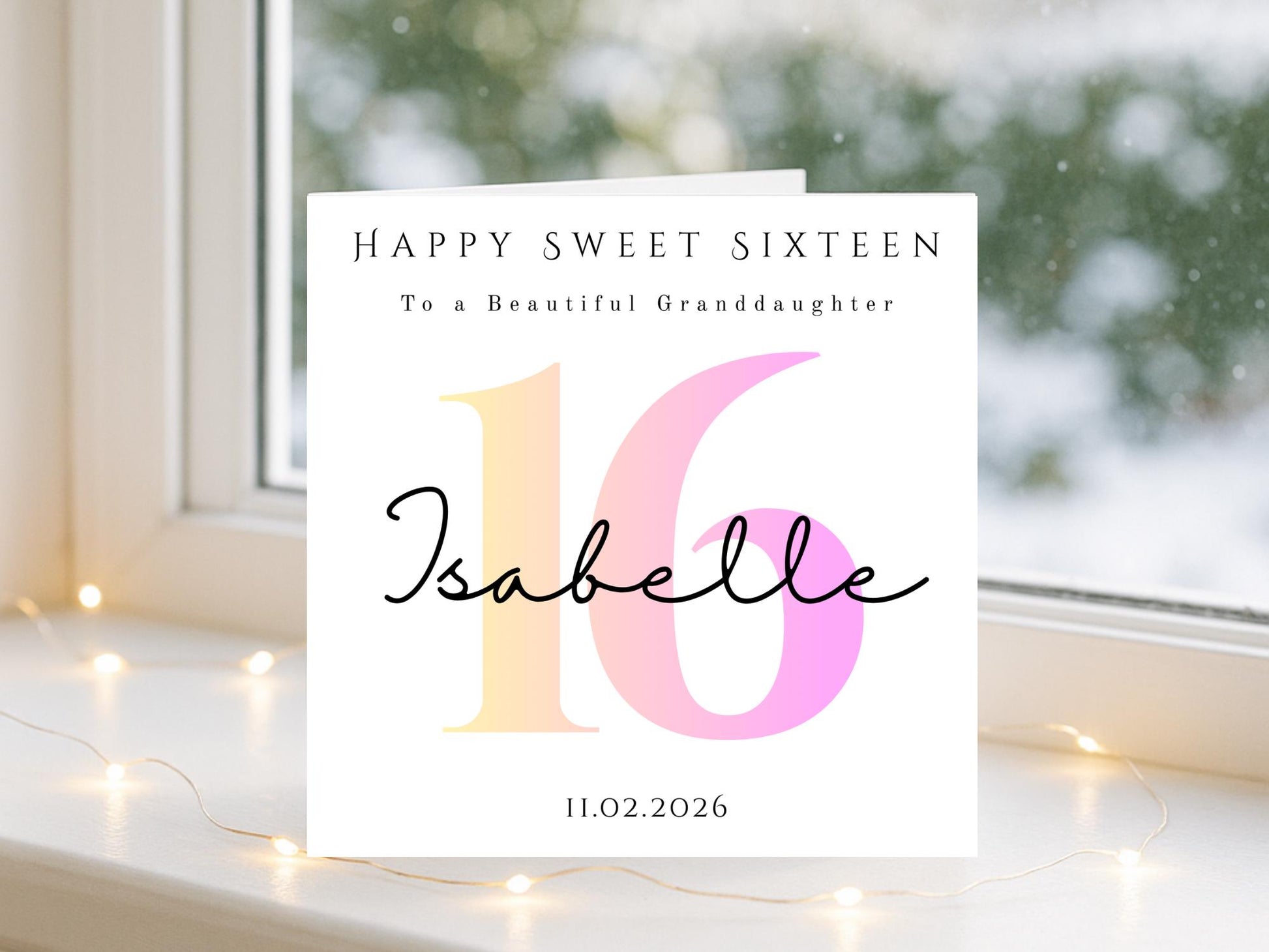 Personalised Ombre Pink Sweet Sixteen Birthday Card For Her- Milestone - Pink