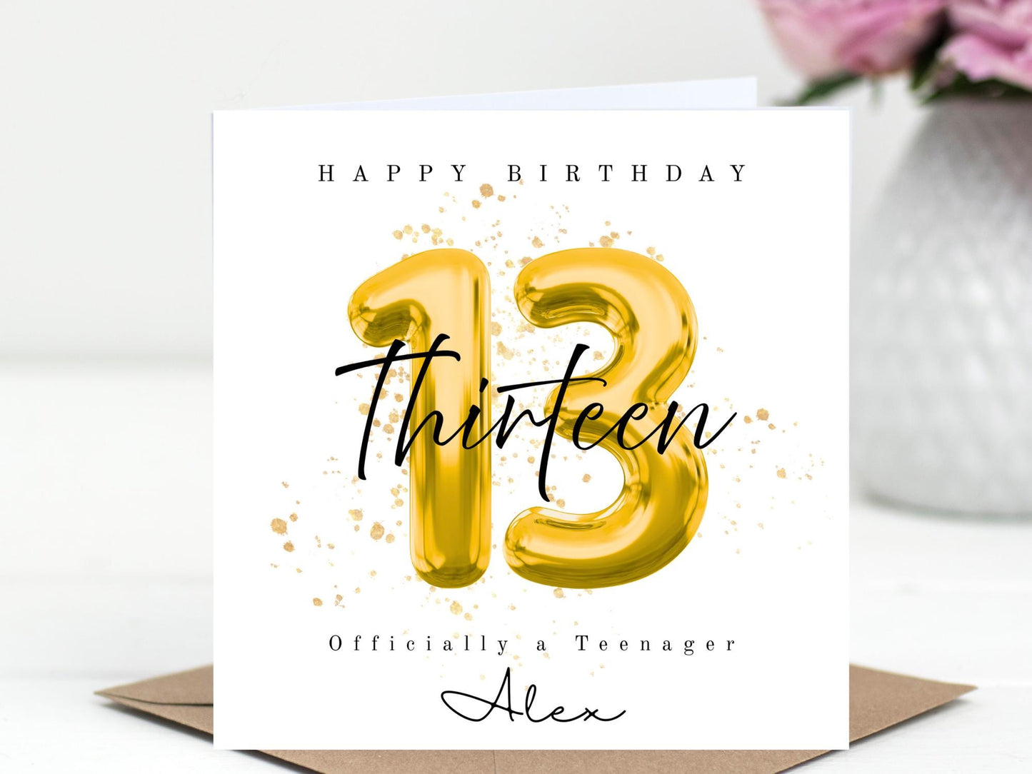 Officially a Teenager 13 Milestone Personalised Birthday Card – Number Balloon - Choice of 3 Colours