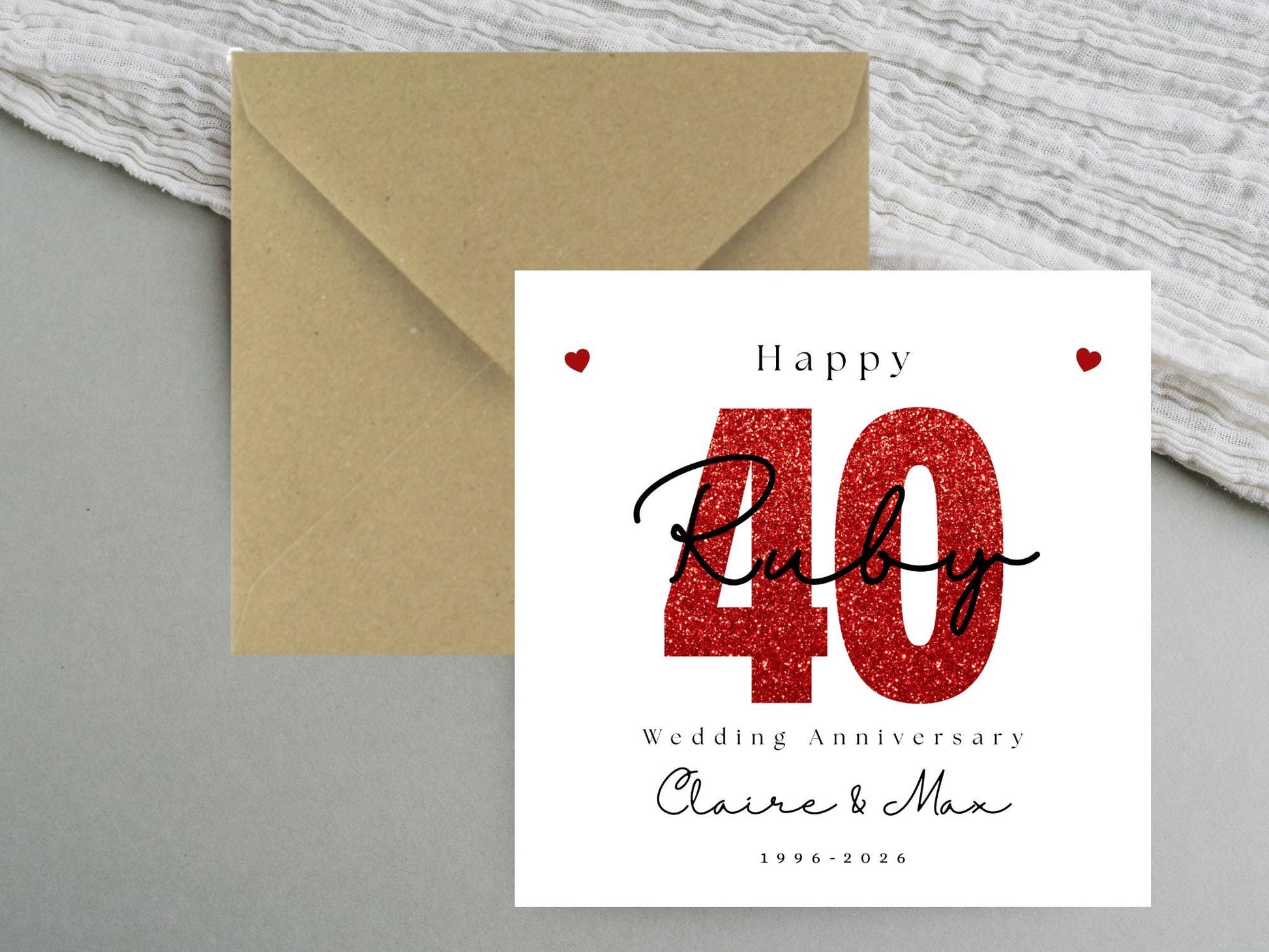 Ruby 40th Wedding Anniversary Card – Personalised