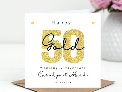 Golden 50th Wedding Anniversary Card – Personalised