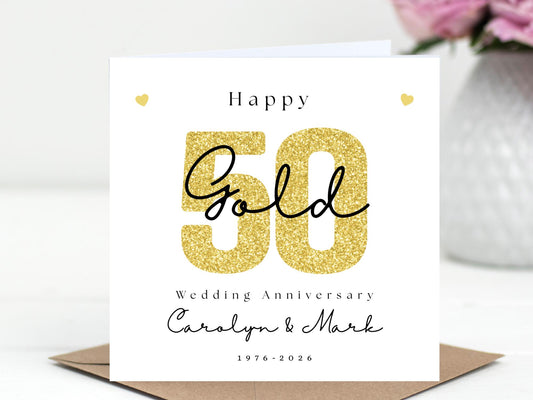 Golden 50th Wedding Anniversary Card – Personalised