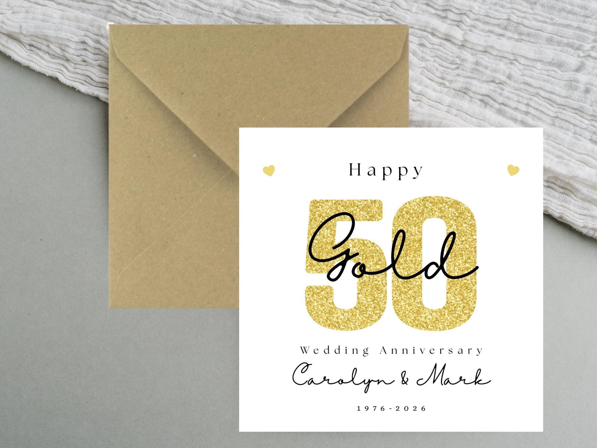 Golden 50th Wedding Anniversary Card – Personalised