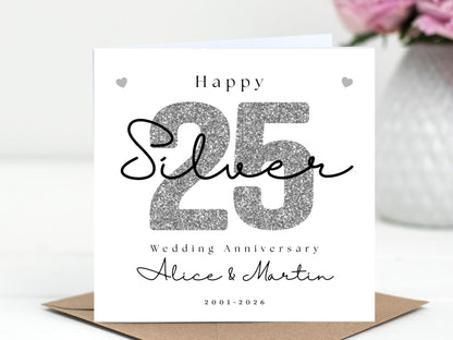 Personalised Silver 25th Wedding Anniversary Card