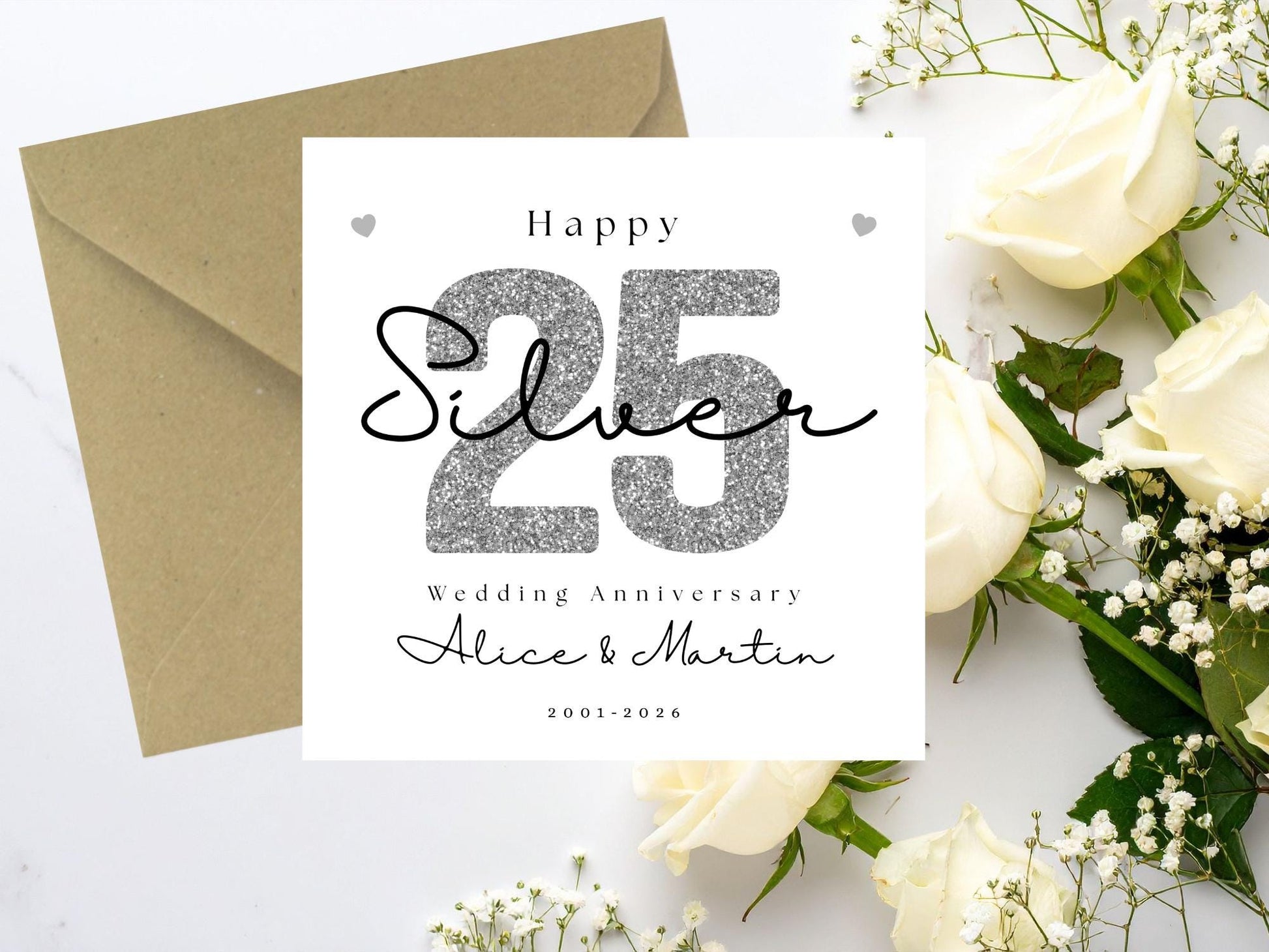 Personalised Silver 25th Wedding Anniversary Card