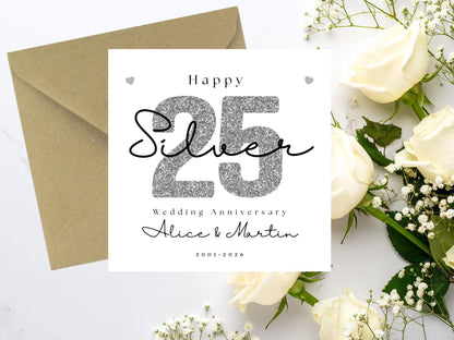 Personalised Silver 25th Wedding Anniversary Card