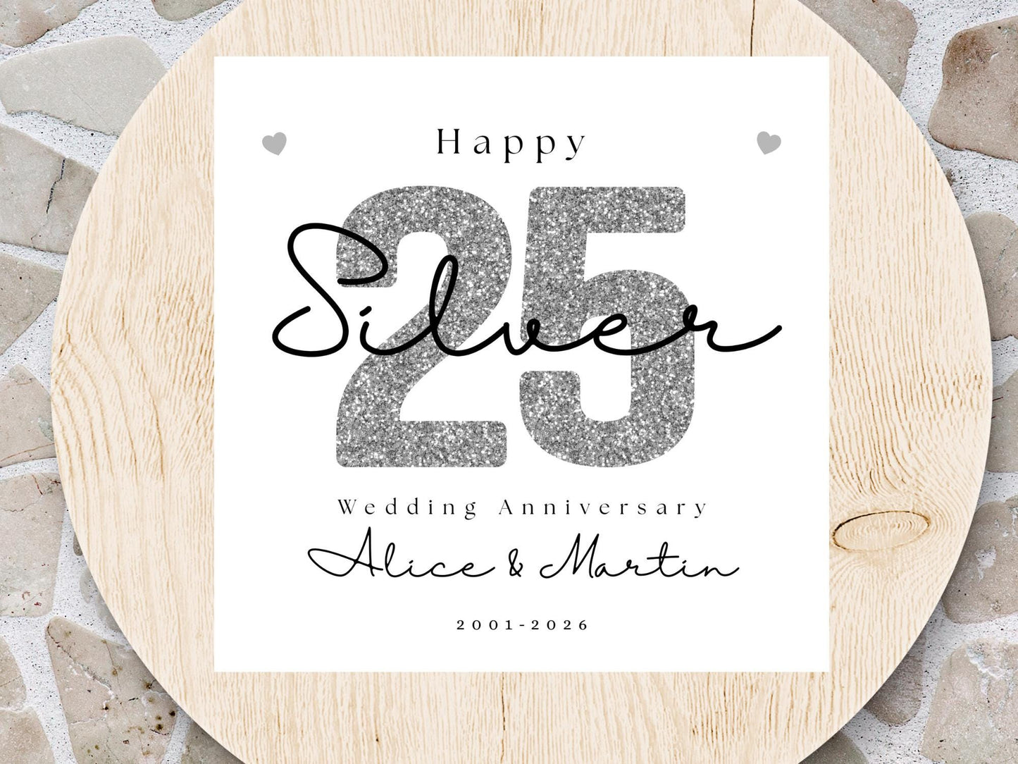 Personalised Silver 25th Wedding Anniversary Card