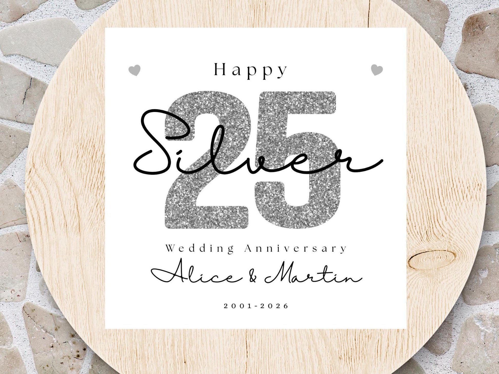 Personalised Silver 25th Wedding Anniversary Card