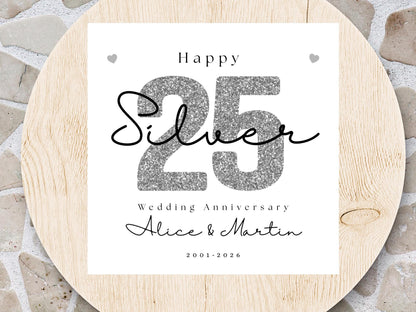 Personalised Silver 25th Wedding Anniversary Card
