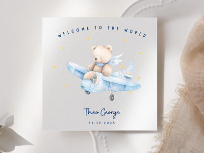 Welcome to the World - Baby Boy Card – Teddy Plane Newborn