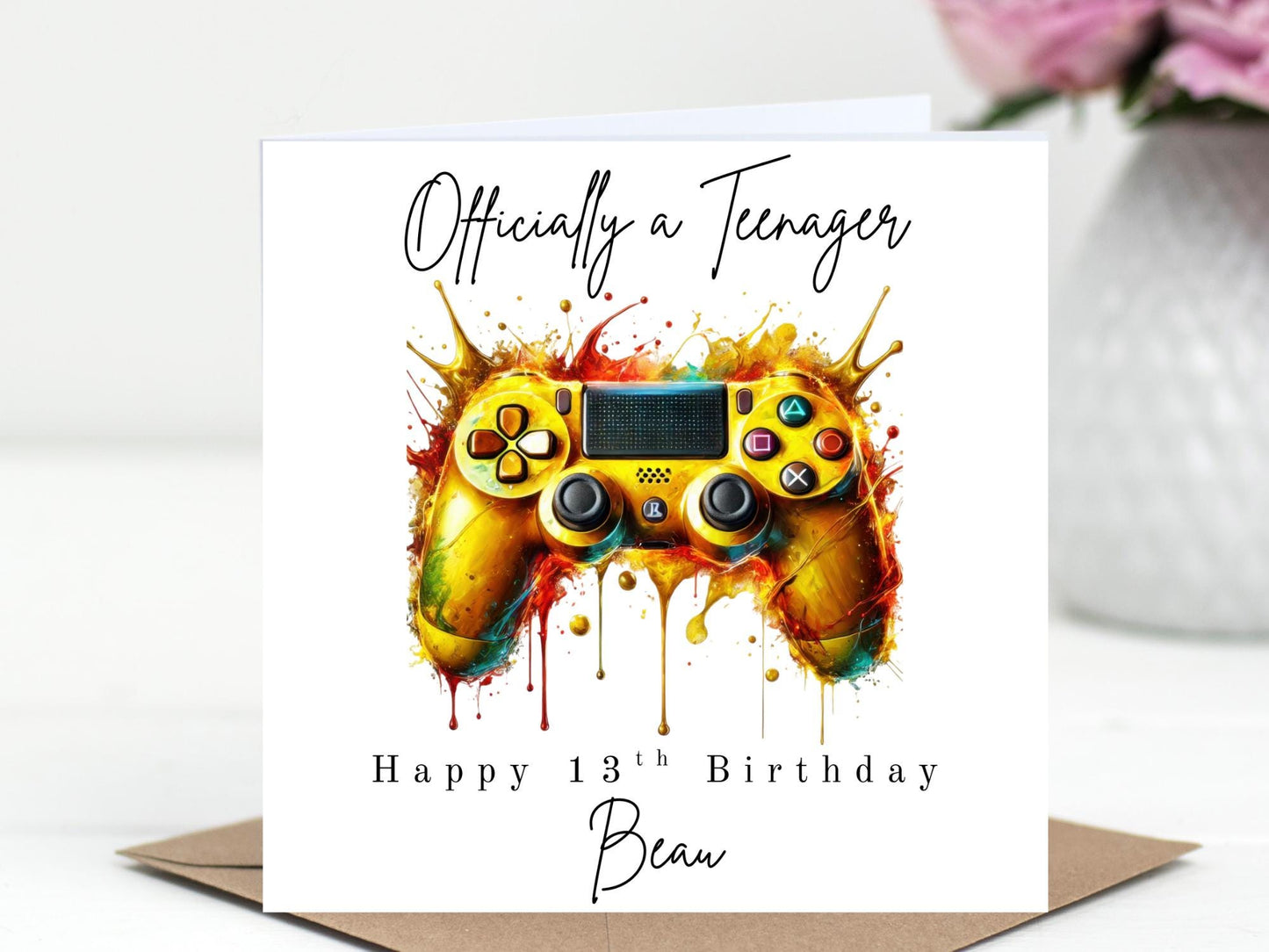 Officially a Teenager Birthday Card – PlayStation style controller - Gamer Card - Choice of 6 Colours - Splash Art