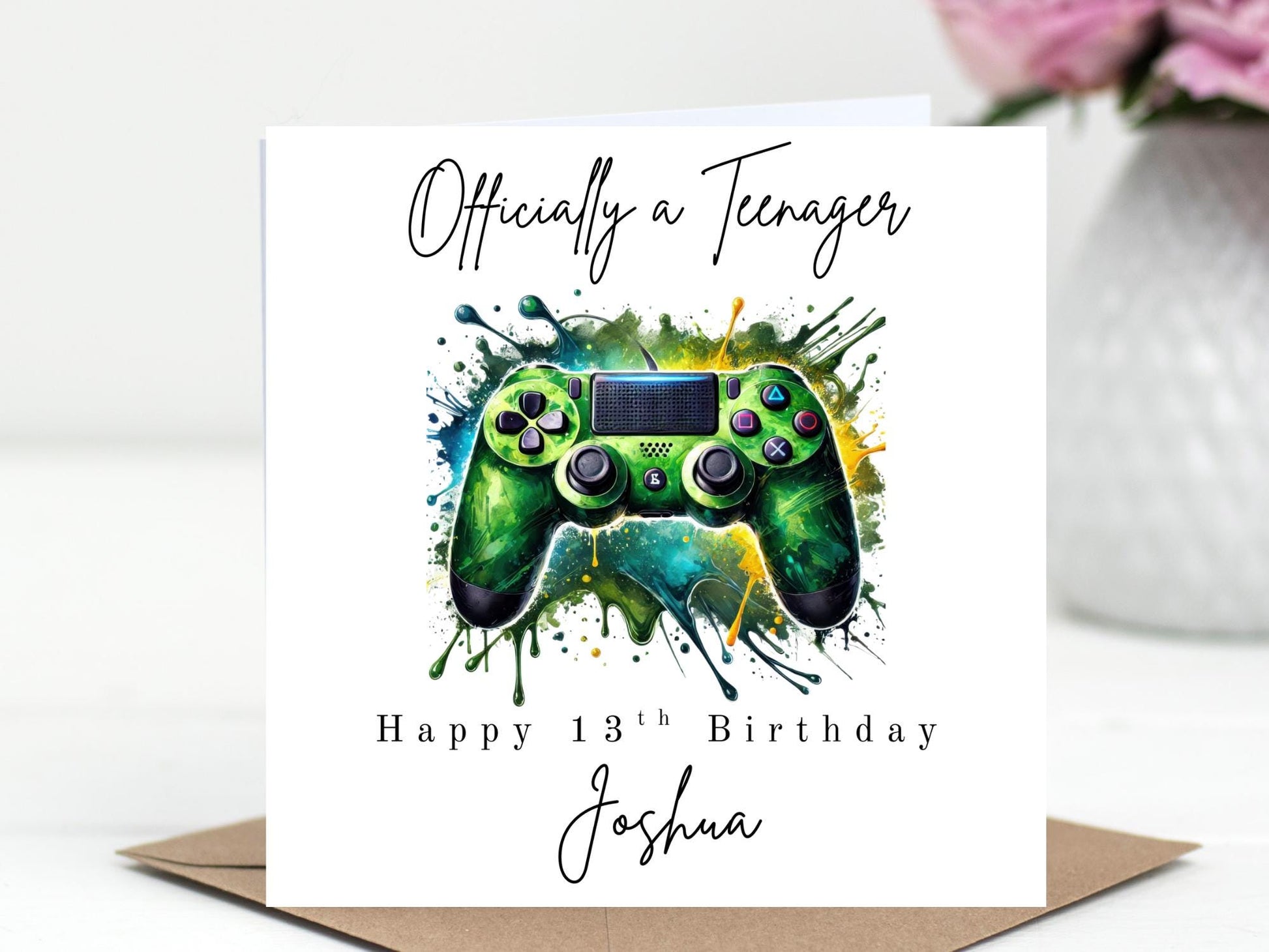 Officially a Teenager Birthday Card – PlayStation style controller - Gamer Card - Choice of 6 Colours - Splash Art