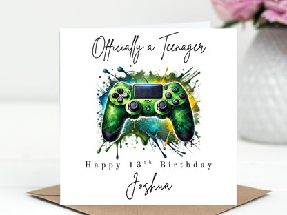 Officially a Teenager Birthday Card – PlayStation style controller - Gamer Card - Choice of 6 Colours - Splash Art