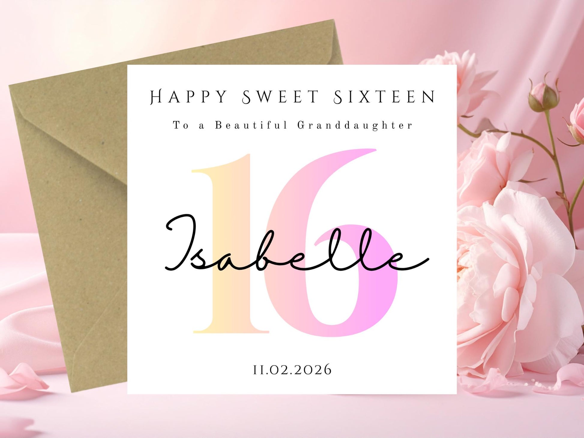 Personalised Ombre Pink Sweet Sixteen Birthday Card For Her- Milestone - Pink