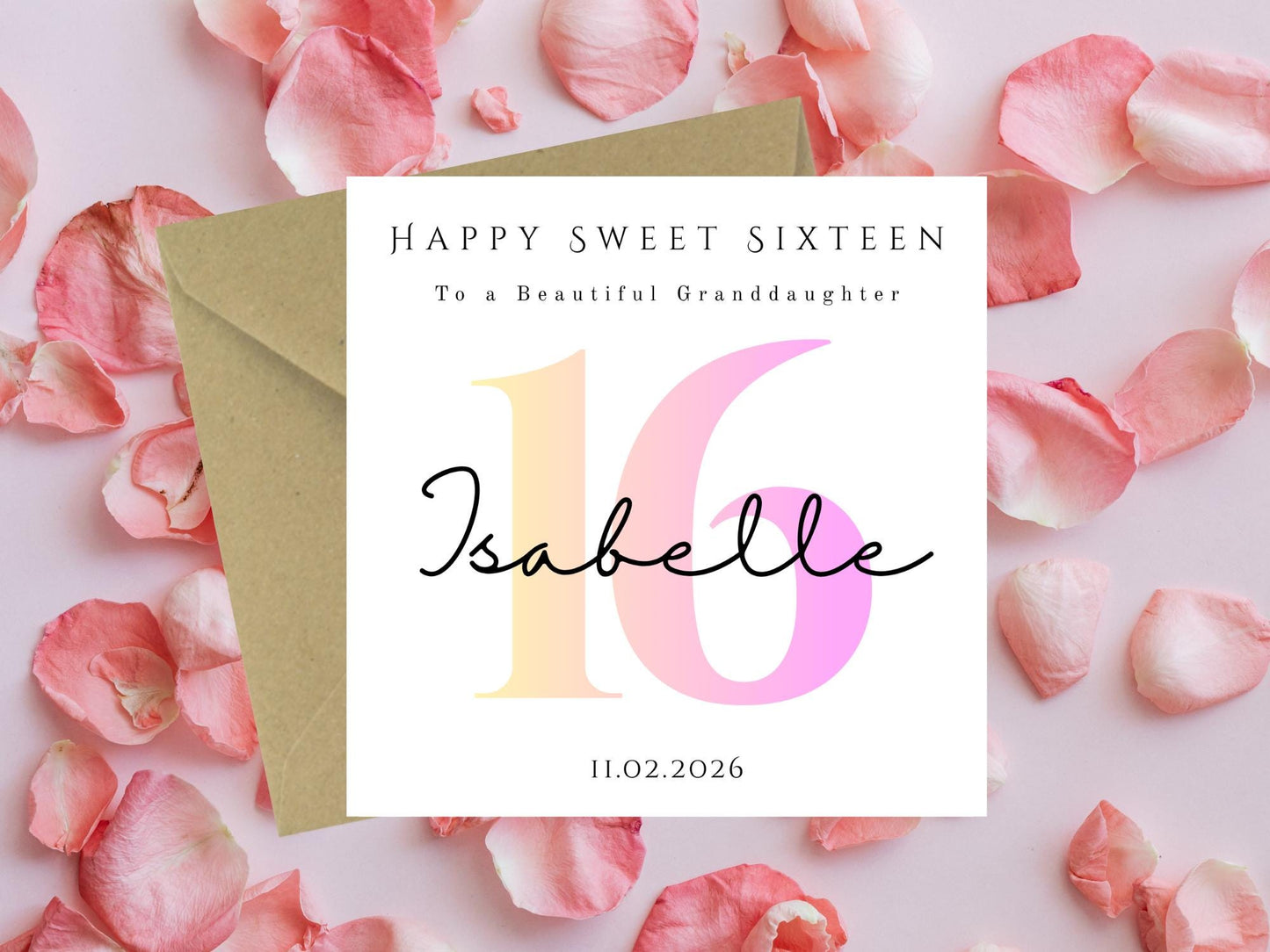 Personalised Ombre Pink Sweet Sixteen Birthday Card For Her- Milestone - Pink