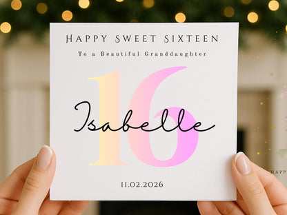 Personalised Ombre Pink Sweet Sixteen Birthday Card For Her- Milestone - Pink