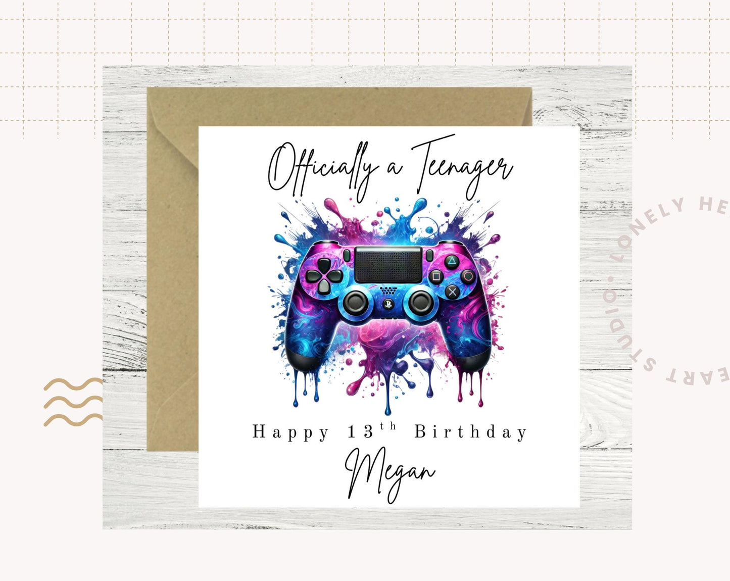 Officially a Teenager Birthday Card – PlayStation style controller - Gamer Card - Choice of 6 Colours - Splash Art