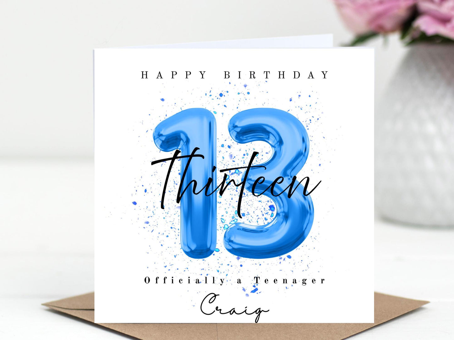 Officially a Teenager 13 Milestone Personalised Birthday Card – Number Balloon - Choice of 3 Colours