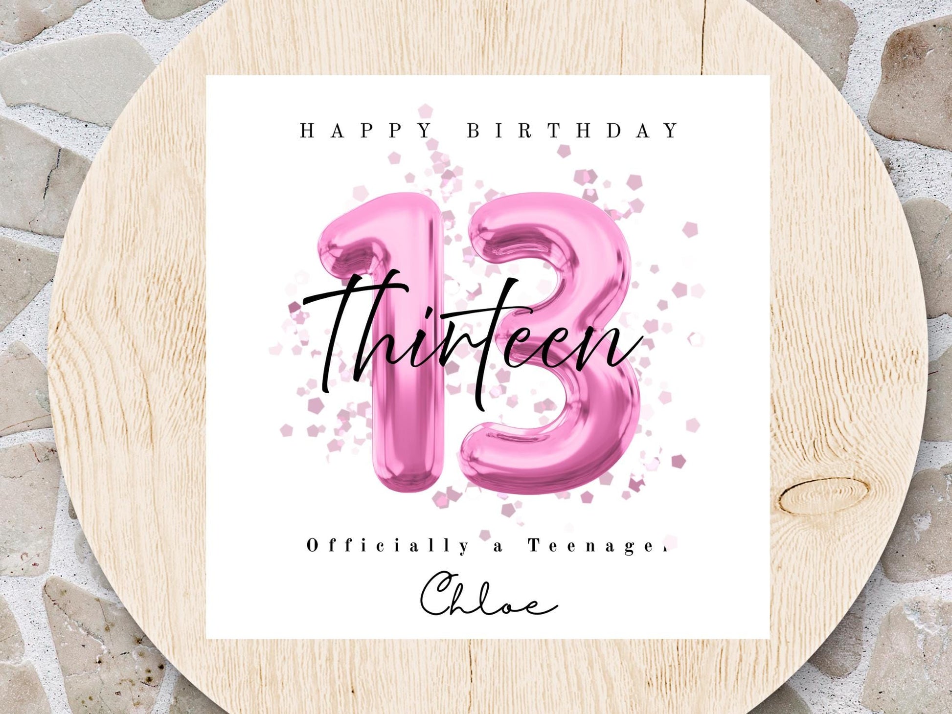 Officially a Teenager 13 Milestone Personalised Birthday Card – Number Balloon - Choice of 3 Colours