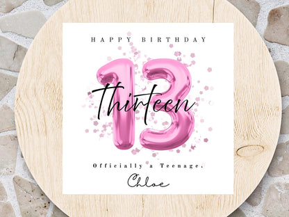 Officially a Teenager 13 Milestone Personalised Birthday Card – Number Balloon - Choice of 3 Colours