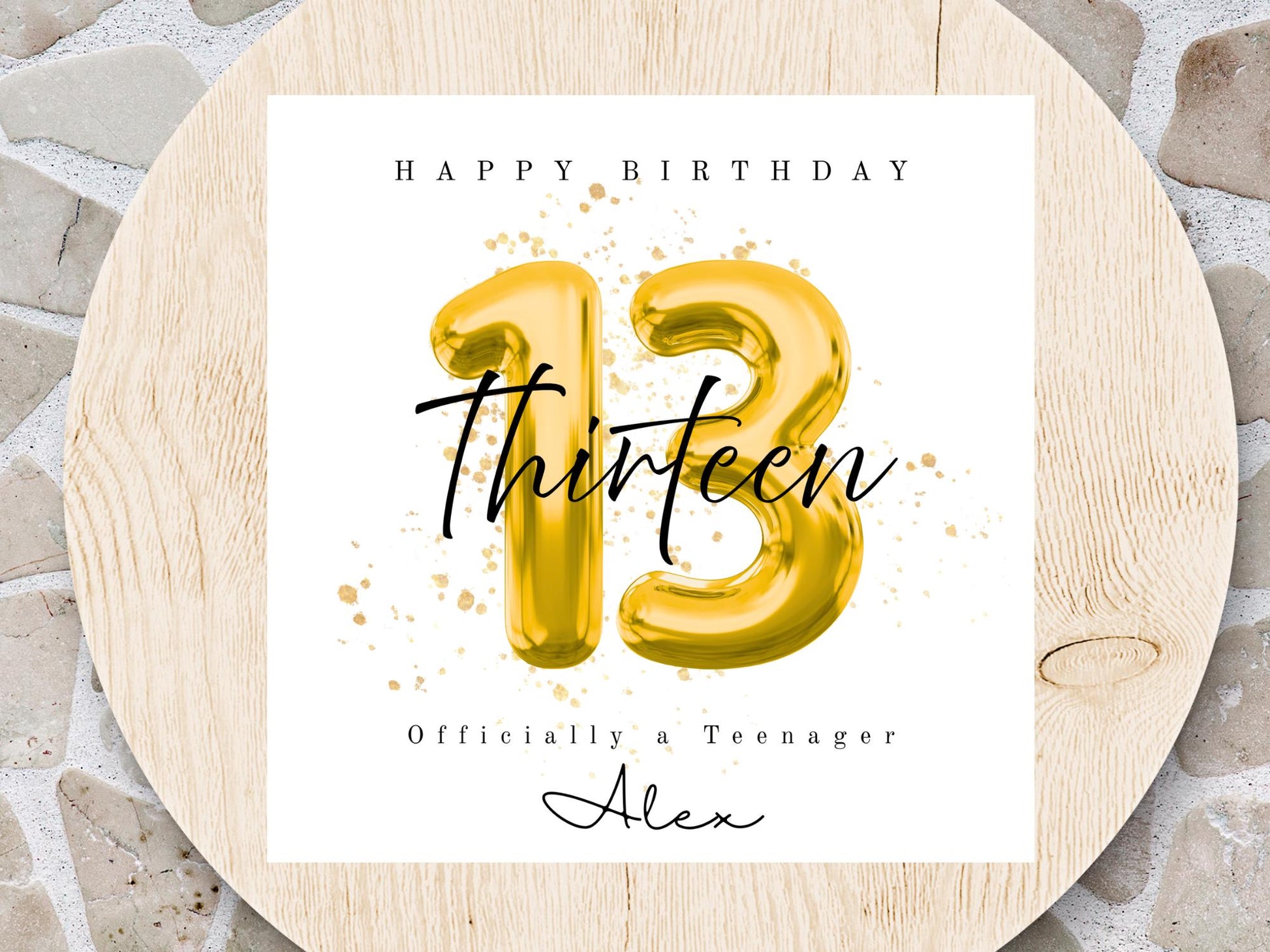 Officially a Teenager 13 Milestone Personalised Birthday Card – Number Balloon - Choice of 3 Colours