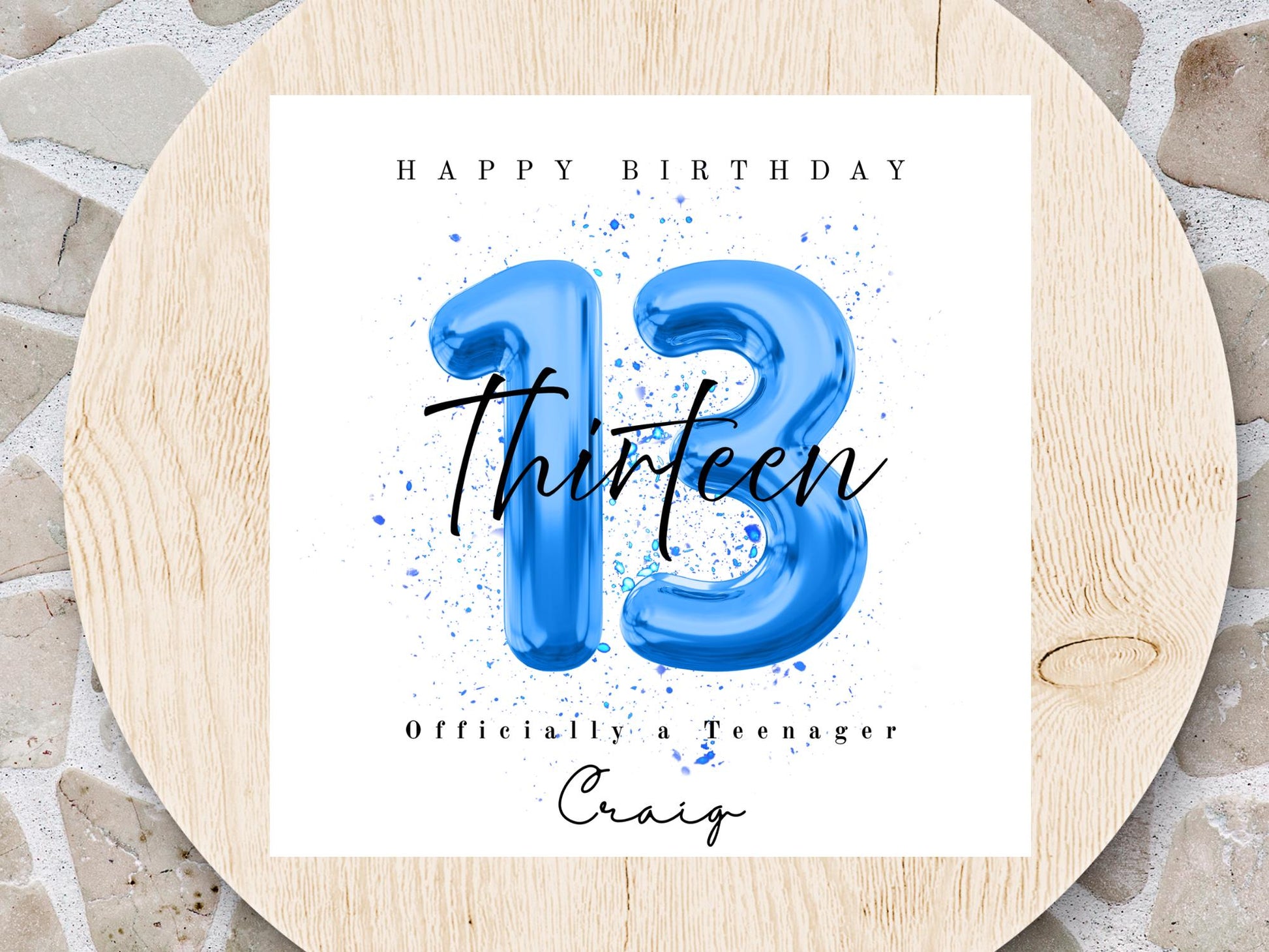 Officially a Teenager 13 Milestone Personalised Birthday Card – Number Balloon - Choice of 3 Colours