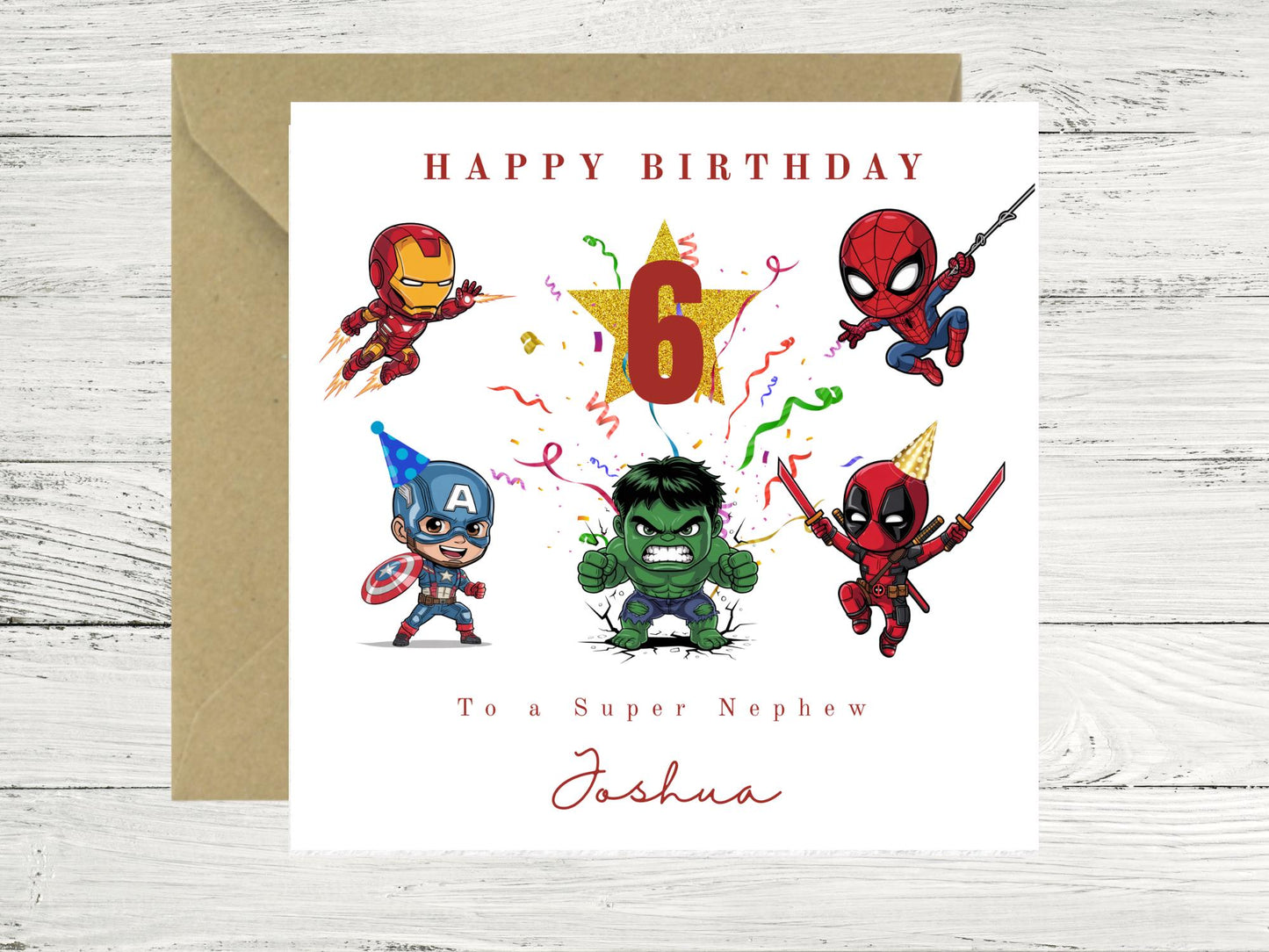 Personalised Super Hero Theme Birthday card - Custom - cartoon style